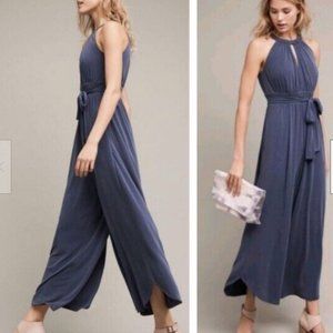 Anthropologie Moulinette Soeurs Blue Eremita Halter Wide Leg Jumpsuit Size XS